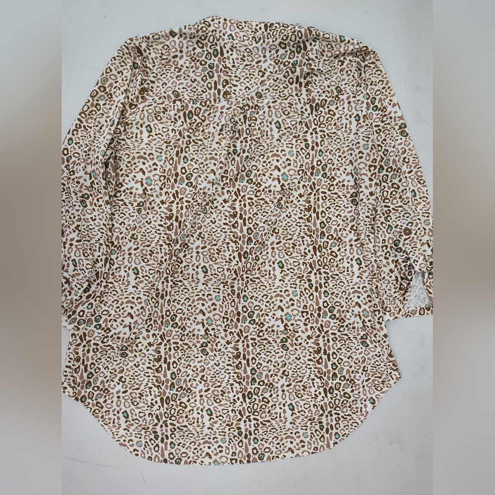 Cowgirl Hardware Leopard Print Women's Top Size XL Tan/Brown/Turquoise - Picture 3 of 3